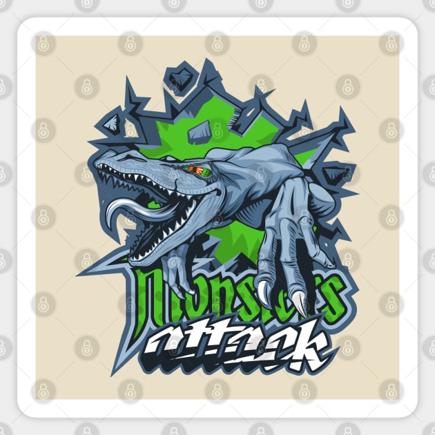 Lizard monster attack Sticker by Mako Design 